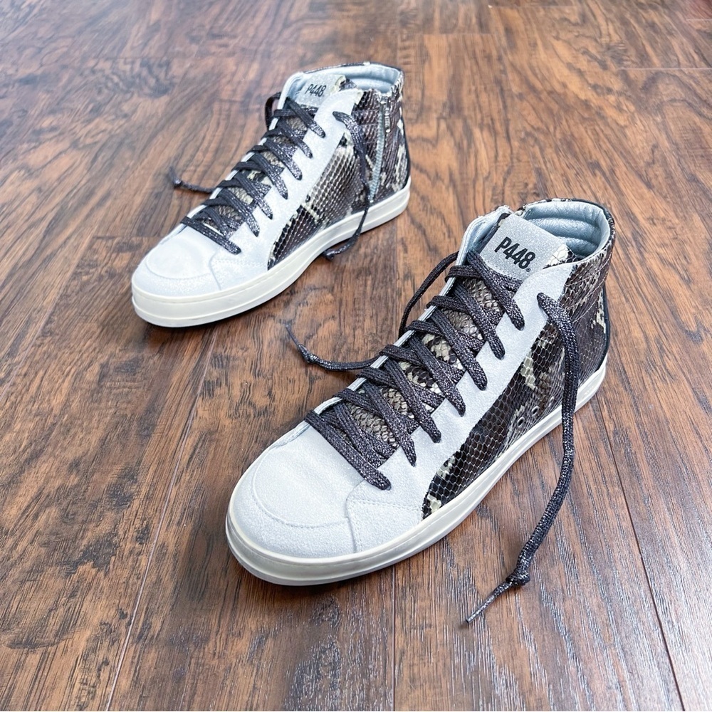 P448 • Skate Snakeskin Print High Top Sneaker Python Brown lace up glitter snake